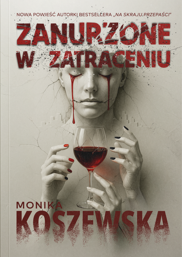 Okładka książki „Zanurzone w zatraceniu” – Monika Koszewska, powieść obyczajowo-psychologiczna o alkoholizmie kobiet.
